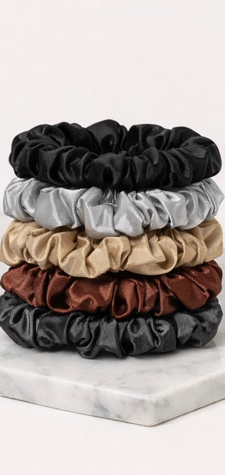 Lumi Belle Satin Scrunchie Set – Soft Hair Protection (5 Pack)