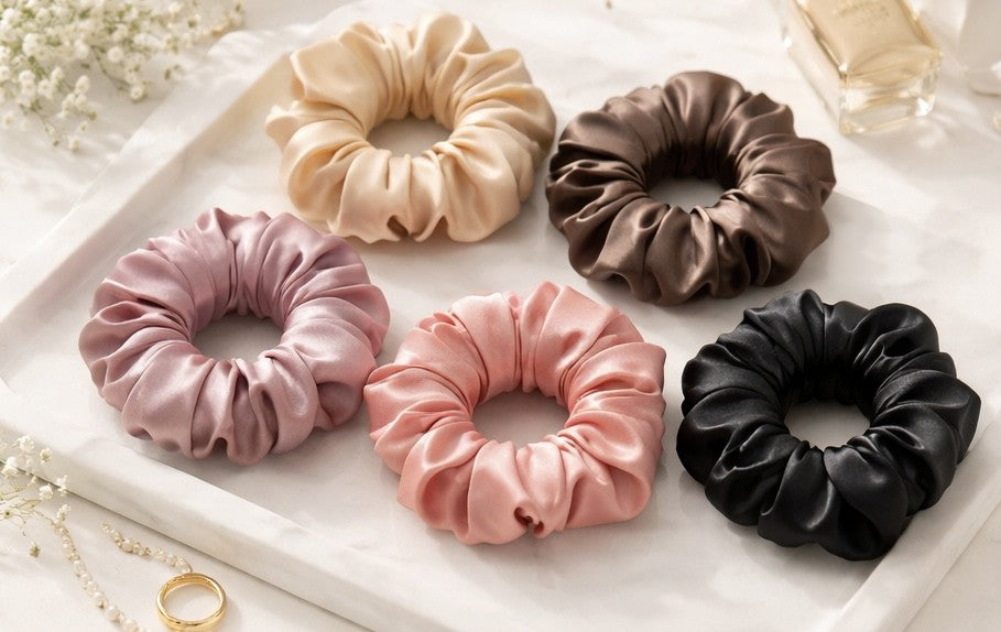Lumi Belle Satin Scrunchie Set – Soft Hair Protection (5 Pack)